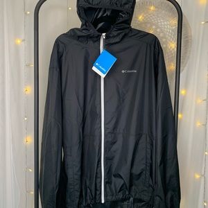 Unworn unisex black Columbia windbreaker size XL with tags still on